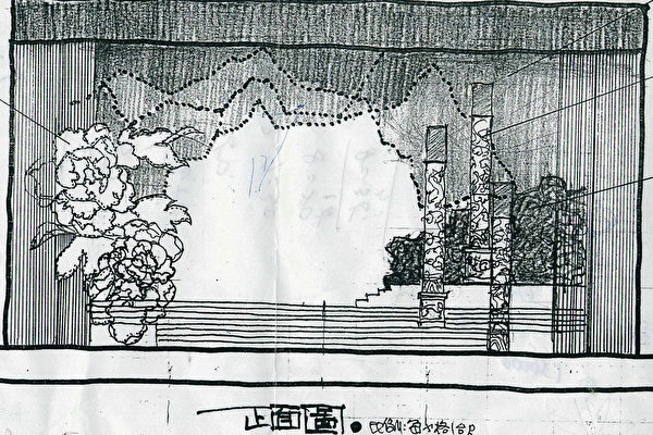 舞台设计的黑白手稿。